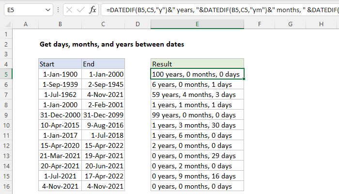 Excel Formula: Get Days, Months, And Years Between Dates | Exceljet